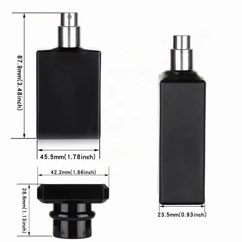 Vista 3 de Paquete de 6 botellas de perfume recargables de 1.0 fl oz / 1 onza, botella de perfume de vidrio vacía cuadrada portátil con 4 tipos de paquete de 3