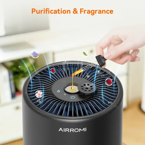 Vista 4 de AIRROMI Purificador de aire para mascotas para alergias en el hogar, hasta 660 pies ². Filtro de carbón activado desodorizante HEPA, con esponja