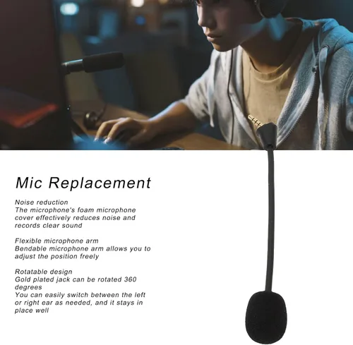 Vista 4 de Replacement Microphone for Hyper X Cloud II for Cloud Core for Cloud Pro Silver for Cloudx, PC Gaming Headsets Microphone, 3.5mm Plug