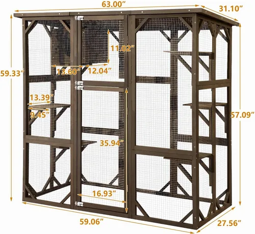 Vista 7 de Grepatio Casa grande para gatos de madera Catio para exteriores con resistente a la intemperie, jaula para gatos, corralito interior con plataforma