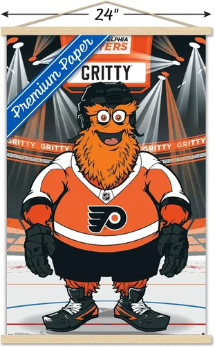 Vista 3 de Trends International NHL Philadelphia Flyers - Póster de pared Gritty 19, 22.375 x 34 pulgadas, paquete de impresión premium y colgador de madera