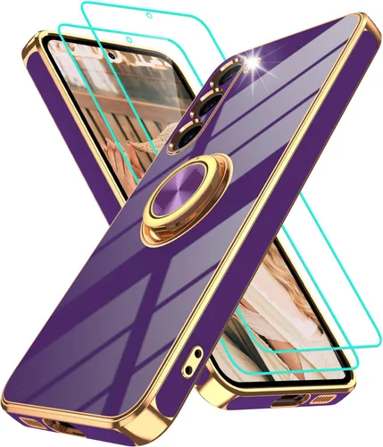 Vista 170 de Funda para Motorola Moto G 5G 2024: Funda Moto G Play 5G 2024 con 2 piezas de protectores de pantalla, soporte de anillo de rotación de 360°