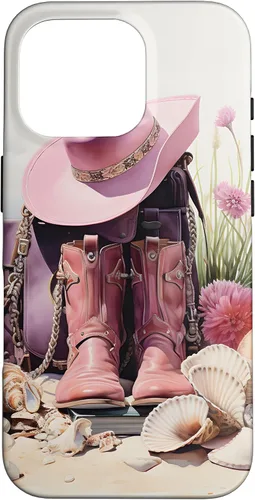 Vista 20 de Botas rosas y sombrero de vaquero Funda floral de vaquera costera para iPhone 17