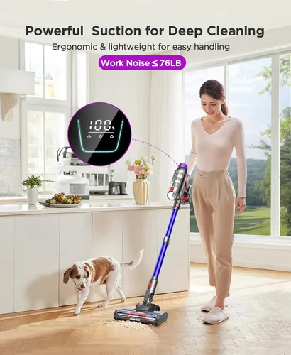 Vista 3 de Cuzmok - Aspiradora de varilla inalámbrica para el hogar: potente succión, diseño ligero sin enredos y batería desmontable de 2600mAh hasta 50