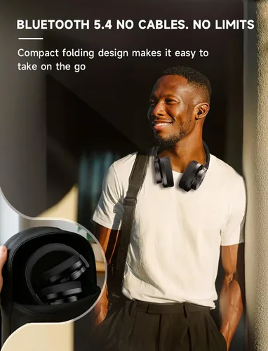 Vista 4 de AOC Auriculares Bluetooth sobre la oreja, monitor de estudio inalámbrico y auriculares DJ mezcladores con tiempo de reproducción de 72 horas, Negro