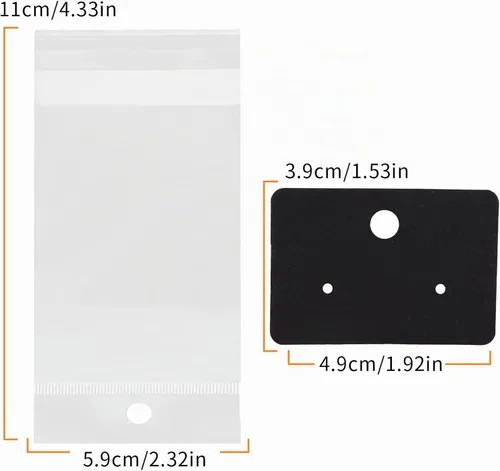 Vista 2 de Femtindo Tarjetas de exhibición de aretes con 100 tarjetas de aretes, 200 piezas de parte trasera de aretes y 100 bolsas autosellantes para venta