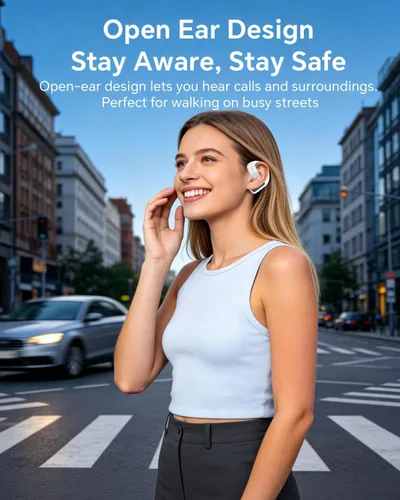 Vista 2 de Xmenha Auriculares inalámbricos con Bluetooth de una oreja para colocar sobre el oído abierto, auricular con manos libres, 180°, giratorio