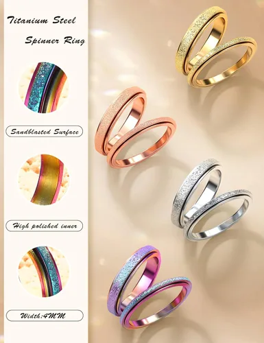 Vista 29 de Diamday Anillos antiestrés para mujeres y hombres – Anillo giratorio de acero inoxidable de 2/4 para aliviar la ansiedad y el estrés, con purpurina