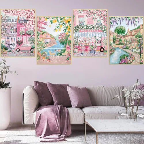 Vista 2 de Paquete de 4 kits de arte de diamantes de City in Love para adultos, kits de pintura de diamantes para adultos para principiantes, kits de arte