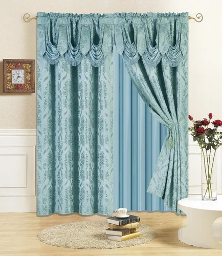 Vista 16 de All American Collection Nuevo juego de cortinas de 4 piezas con cenefa adjunta y transparente con 2 alzapaños incluidos
