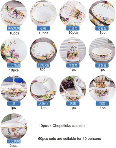 Vista 2 de 60pcs Vajilla Sets Tazones Platos Cucharas Bandeja Plato Jingdezhen Hecho A Mano Arte Cerámica Chinaware Porcelana Tazón Vajilla Tazón