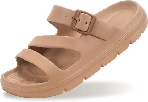 Vista 11 de PIMIO Sandalias de soporte de arco para mujer, deslizantes de recuperación para alivio de la fascitis plantar, antideslizantes, ligeras, con cojín