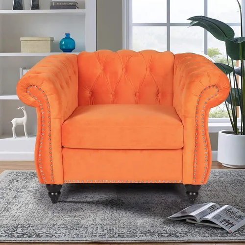 Vista 11 de Sofá moderno de 3 plazas, muebles de sofá grande, con brazo enrollable, sofá Chesterfield clásico copetudo de cuero con respaldo de asiento copetudo