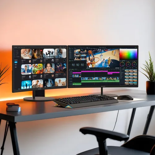 Vista 4 de Kado - Paquete de 2 monitores de computadora Dual 27" Curvo 1500R 1920x1080 75Hz FHD