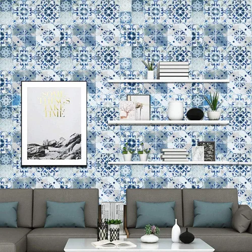 Vista 3 de PoetryHome Papel tapiz adhesivo de azulejos mediterráneos para paredes, cocina, gabinetes de baño, 17.7 x 117 pulgadas