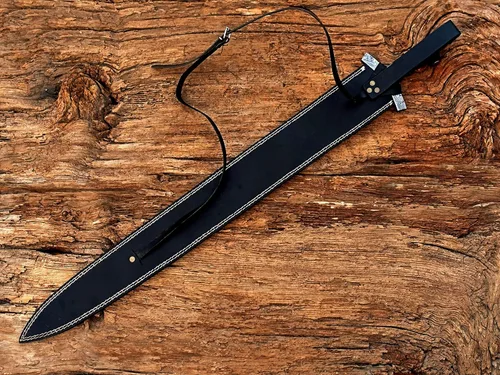 Vista 6 de Espada vikinga de acero de Damasco hecha a mano/espada medieval con funda de cuero.