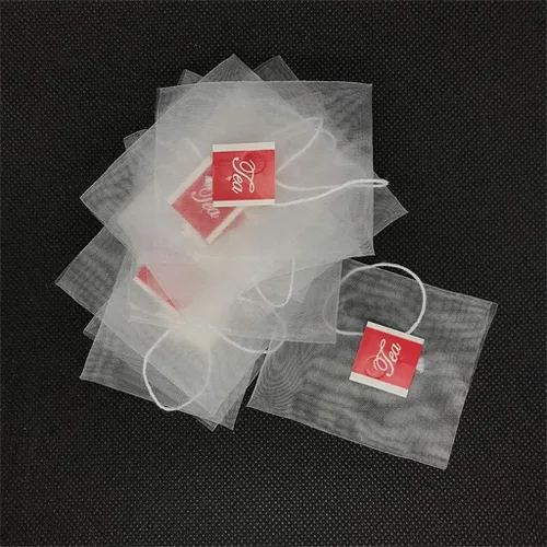 Vista 6 de Bolsa de té vacía desechable gris, 100 unidades, de nailon, con cierre plegable, filtro de sellado térmico, bolsa de té desechable simple, bolsa