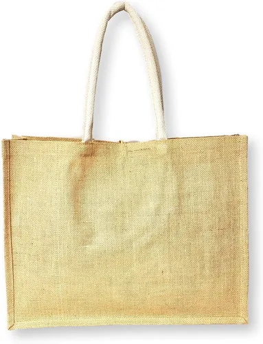 Vista 4 de SONA G DESIGNS Yute de estilo vintage con bolsillo de algodón negro reutilizable bolsa de compras grande Natural: sin bordado