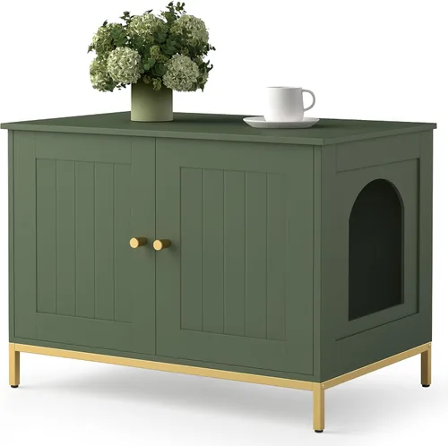 Vista 11 de Homhedy Gabinete para Caja de Arena para Gatos, Muebles de Baño para Gatos con Marco de Metal, Casa para Mascotas, Se Adapta a la Mayoría de Cajas