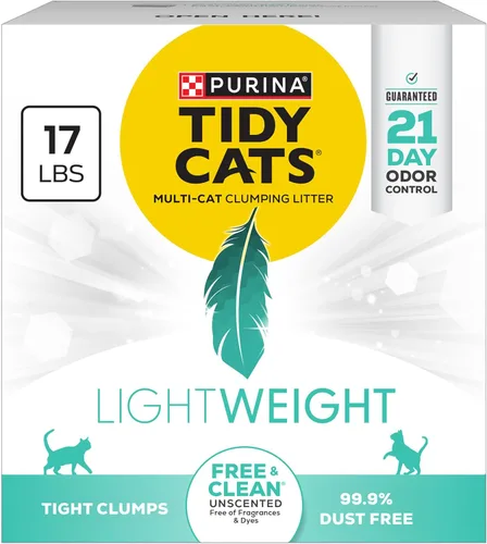 Vista 12 de Purina Tidy Cats - Arena para gatos ligera, libre y limpia, sin perfume, multigato, aglutinante, 99.9% libre de polvo, caja de 12 libras