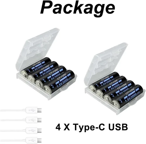Vista 9 de CITYORK Baterías recargables AA de litio de 3000 mWh, paquete de 8, batería doble A recargable USB de 1.5 V