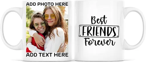 Vista 13 de Taza de café con texto en inglés "Because Of You I Laugh", regalo para mujeres, mejores amigas, mejores amigas, tazas personalizadas de amistad