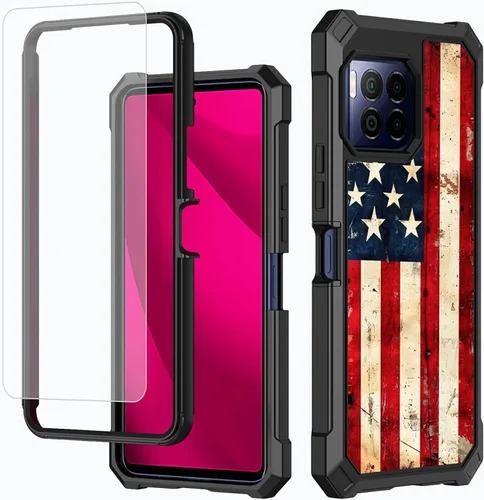 Vista 22 de Funda para T-Mobile Revvl 7 de 6.6 pulgadas con protector de pantalla, policarbonato duro de doble capa resistente y TPU suave a prueba de golpes