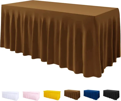 Vista 9 de Mantel de una pieza y falda para mesas rectangulares, mantel ajustable de elastano de 6 pies con falda de volantes para bodas, banquetes, baby Negro