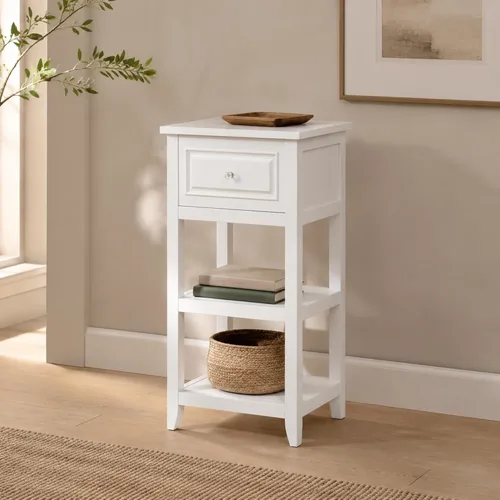 Vista 7 de Elegant Home Fashions Dawson gabinete sobre piso, Madera, Blanco