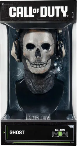 Vista 2 de Call of Duty Estatua de busto fantasma: estatua de busto de 8 pulgadas que incluye máscara, auriculares decorativos y soporte de exhibición