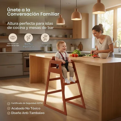 Vista 5 de Silla alta de madera para restaurante lista para montar, sillas altas para bebés, silla de alimentación duradera con escalones, sillas altas