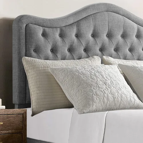Vista 4 de Rosevera Grayson - Cama de cabecera ajustable con poliéster fino y acolchado de botones para dormitorio, matrimonial, color ceniza