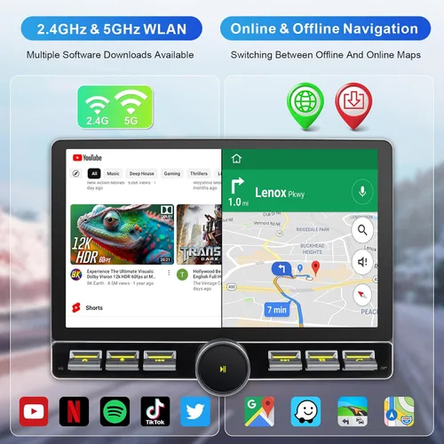 Vista 6 de Radio Android Single DIN inalámbrica Carplay Android Auto 8-Core 10.1 pulgadas pantalla táctil estéreo de coche con pantalla táctil flotante