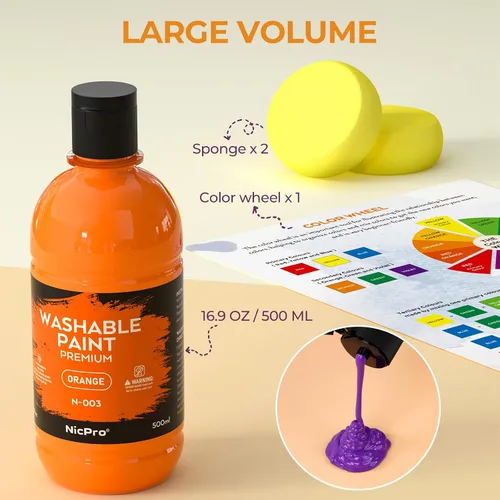 Vista 3 de Nicpro Juego de Pintura Lavable de 12 Colores Grande para Niños (16.9oz, 500 ml), Suministros de Pintura Acrílica a Granel No Tóxicos para Niños