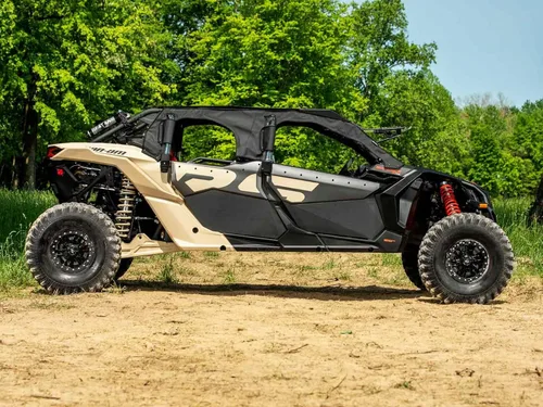 Vista 5 de SuperATV Primal Soft Cab - Puertas superiores para Can-Am Maverick X3 MAX 2017+ Resistente al agua, desgarros, rayos UV Ventanas de vinilo