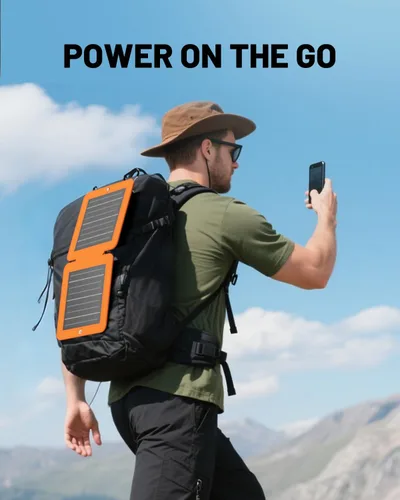 Vista 6 de SOLUPUP Paneles Solares, Cargador Solar Pequeño de 10W con USB-A de 5V y USB-C de Carga Rápida IPX5 Impermeable Plegable Panel Solar Portátil