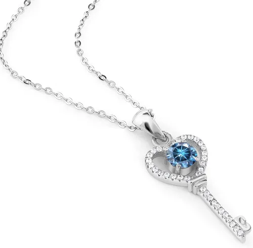 Vista 48 de Gem Stone King Collar con dije de llave de corazón para mujer, plata de ley 925, piedra natal de piedras preciosas, redondo de 0.197 in, con cadena