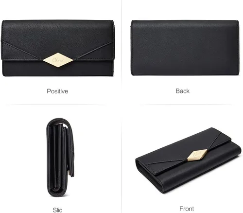 Vista 6 de Cartera de cuero suave para mujer, con tres pliegues y organizador de tarjetas