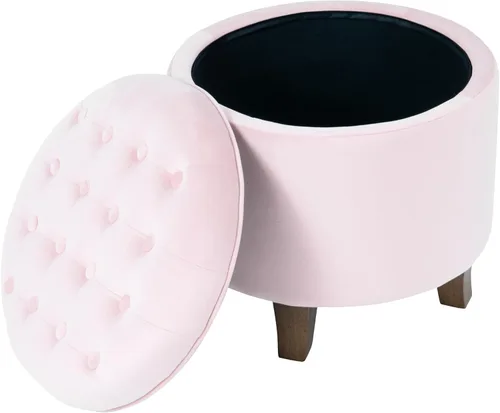 Vista 16 de HomePop Otomana tapizada redonda para almacenamiento Homepop Decoración del hogar Otomana redonda tapizada para reposapiés - Estampado Azul