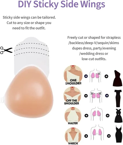 Vista 6 de Sujetador adhesivo sin tirantes para mujer, adhesivo invisible push up sujetador de silicona para levantamiento de senos sin espalda vestido sin
