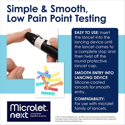 Vista 4 de Ascensia MICROLET Lancetas para análisis de sangre de glucosa, multicolor, 100