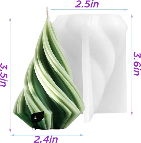 Vista 2 de Molde de vela de silicona con columna curvada geométrica cónica 3D, molde en forma de cono en espiral 3D de 3.5 pulgadas para hacer velas, aroma
