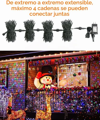 Vista 4 de Blingstar - Luces de Navidad de Cadena de Luces de Color, 33 pies, 100 LED, impermeables, multicolor, luces parpadeantes de 8 modos, 30 V