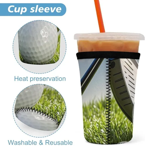 Vista 3 de Golf Ball Reusable Insulated Neoprene Iced Coffee Cup Sleeves 3 Sizes Diving Material Cup Durable Beverage Covers for Cold Coffee Tea Drinks