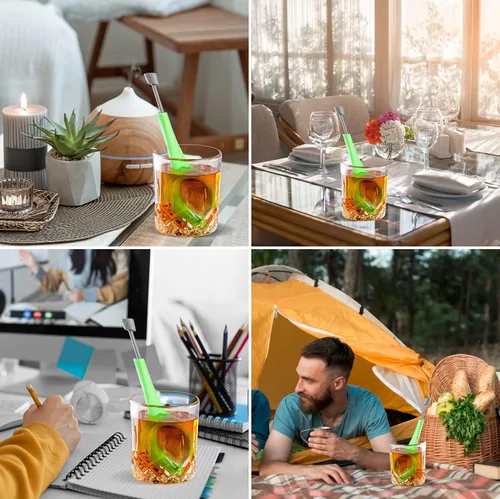Vista 7 de 3 filtros de té de mango largo de plástico, infusor de té de malla con émbolo integrado, reutilizables, coladores de dos lados para té suelto, café