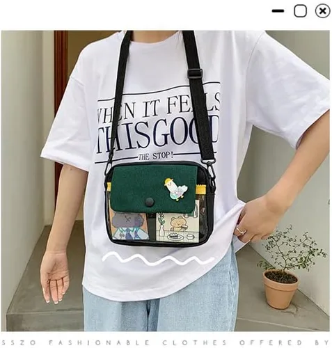 Vista 6 de Monedero de lona kawaii mini kawaii, lindo bolso cruzado para mujer, bolsa de mensajero para la escuela, Negro -, Bandolera