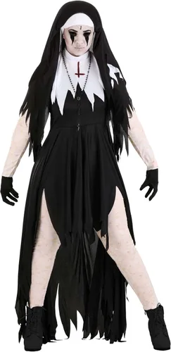 Vista 6 de Disfraz de monja aterradora para mujer, Negro, blanco