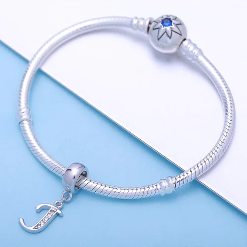 Vista 117 de ABUN Abalorio de plata de ley 925 con letra A a la Z, espaciador de inicial, con circonita cúbica transparete colgante, auténtica, para pulseras