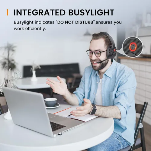 Vista 8 de Auriculares Bluetooth para PC, auriculares inalámbricos para computadora con micrófono de cancelación de ruido ambiental alimentado por IA y dongle