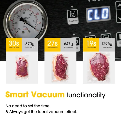 Vista 3 de Sellador al vacío de cámara de 10 pulgadas con bomba de aceite, resistente, ideal para alimentos húmedos, líquidos, polvos y Sous Vide, funciona